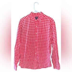 Gap Classic Fit Shirt Mens Size Large Button Down Red White Plaid Long Sleeve